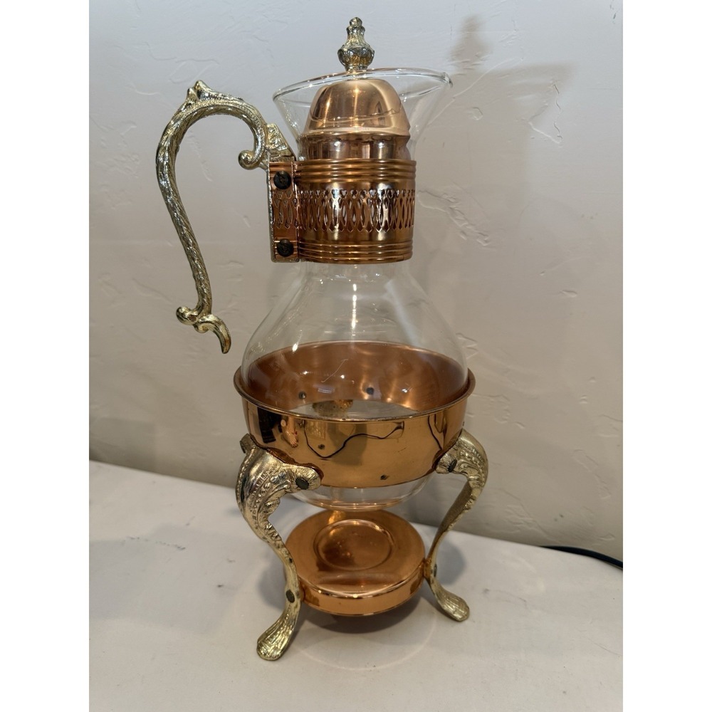 Vintage Copper Coffee Carafe with Warmer – Mid Century MCM Barware Rustic Retro